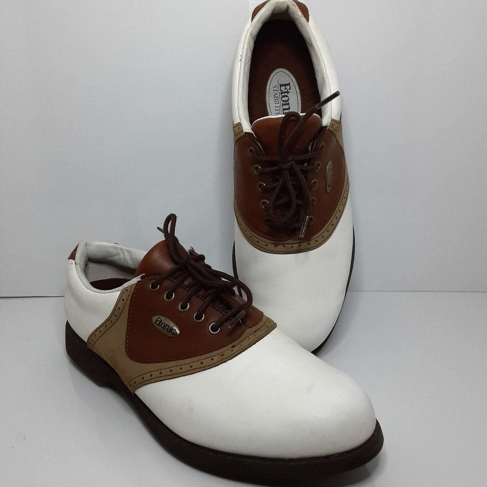 Etonic Stabilites Womens Golf Shoes Size 9 M Cleats Saddle Brown/Tan White